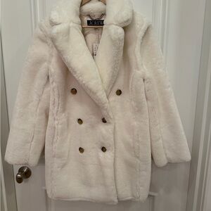 J. Crew Cream Faux Fur Teddy Jacket with Button Detail